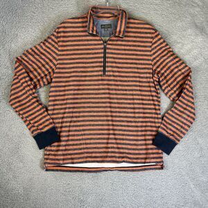 LL Bean 1/4 Zip Sweater Mens‎ Medium Blue Orange Striped Rugby Slim Signature